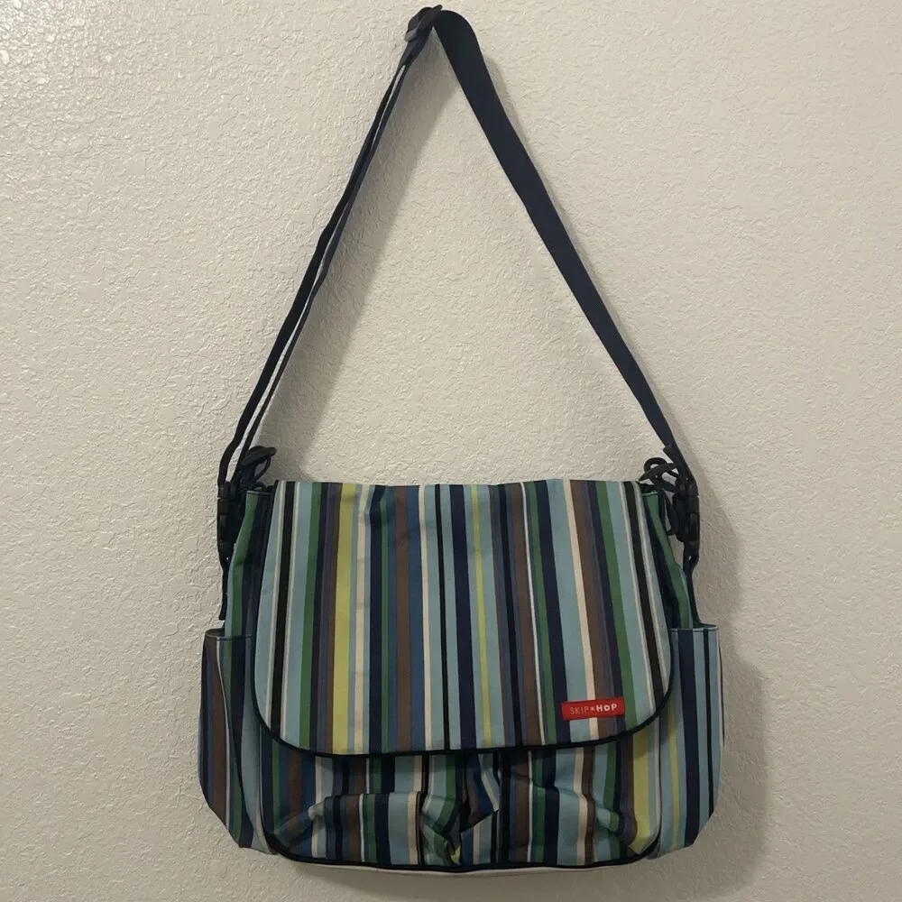 Skip Hop Baby Diaper Bag Unisex Blue Brown Stripes Dad Bag See